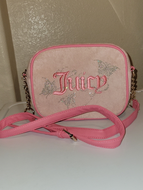 Juicy Couture Handbags - Juicy Couture Pink Butterfly Embroidered Crossbody Bag